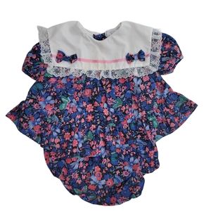 Vintage floral bow smock dress and bloomers size 0-6months.